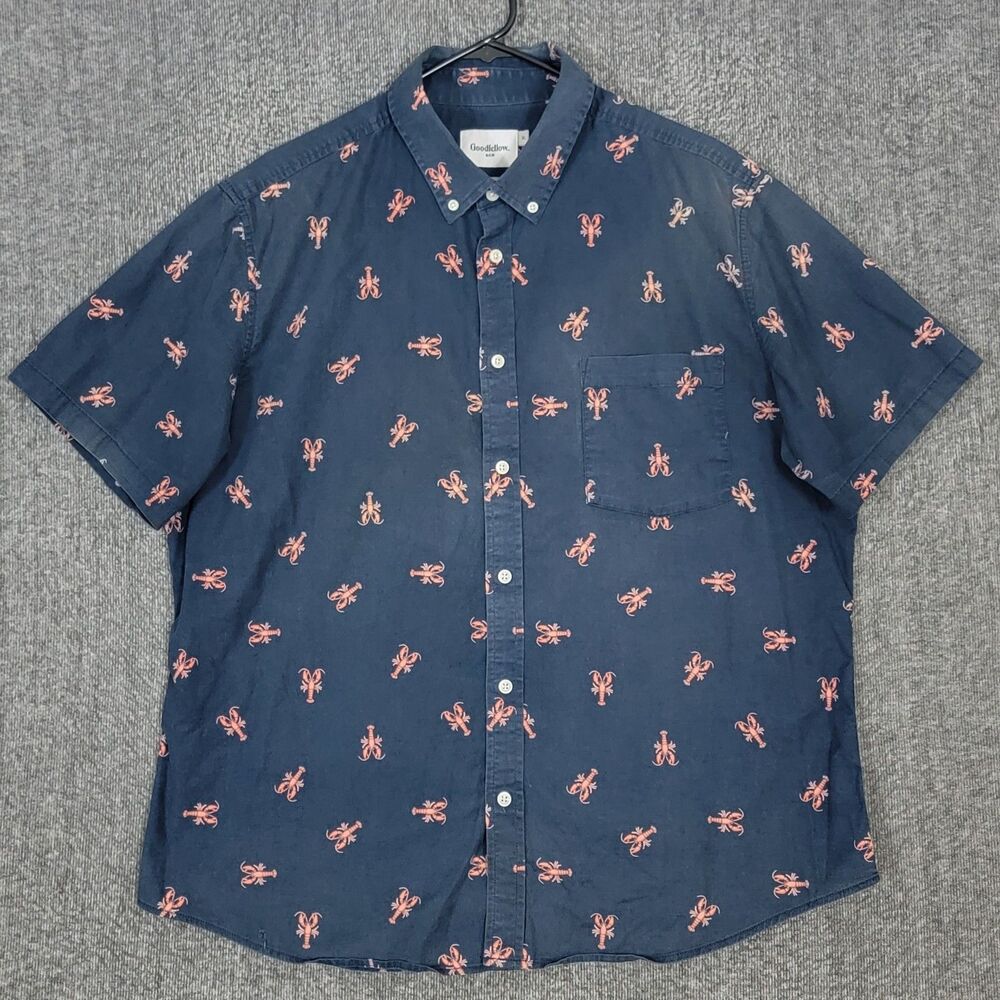 Goodfellow & Co Shirt Mens XL Blue Slim Short Sleeve All Over Print Lobsters